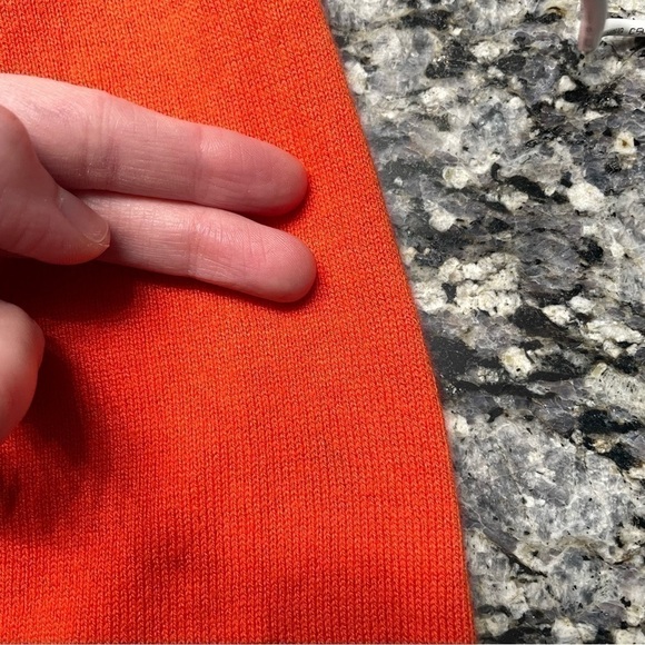 NEW YORK & COMPANY NY&CO Solid Orange Ruffle Short Elbow Sleeve Cardigan Sweater - Picture 14 of 15